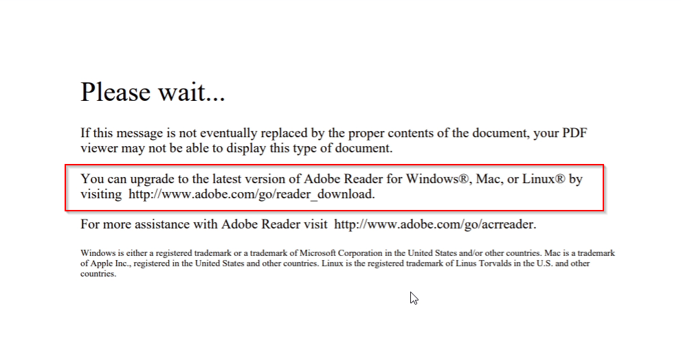 Browser PDF Fail Loading Message